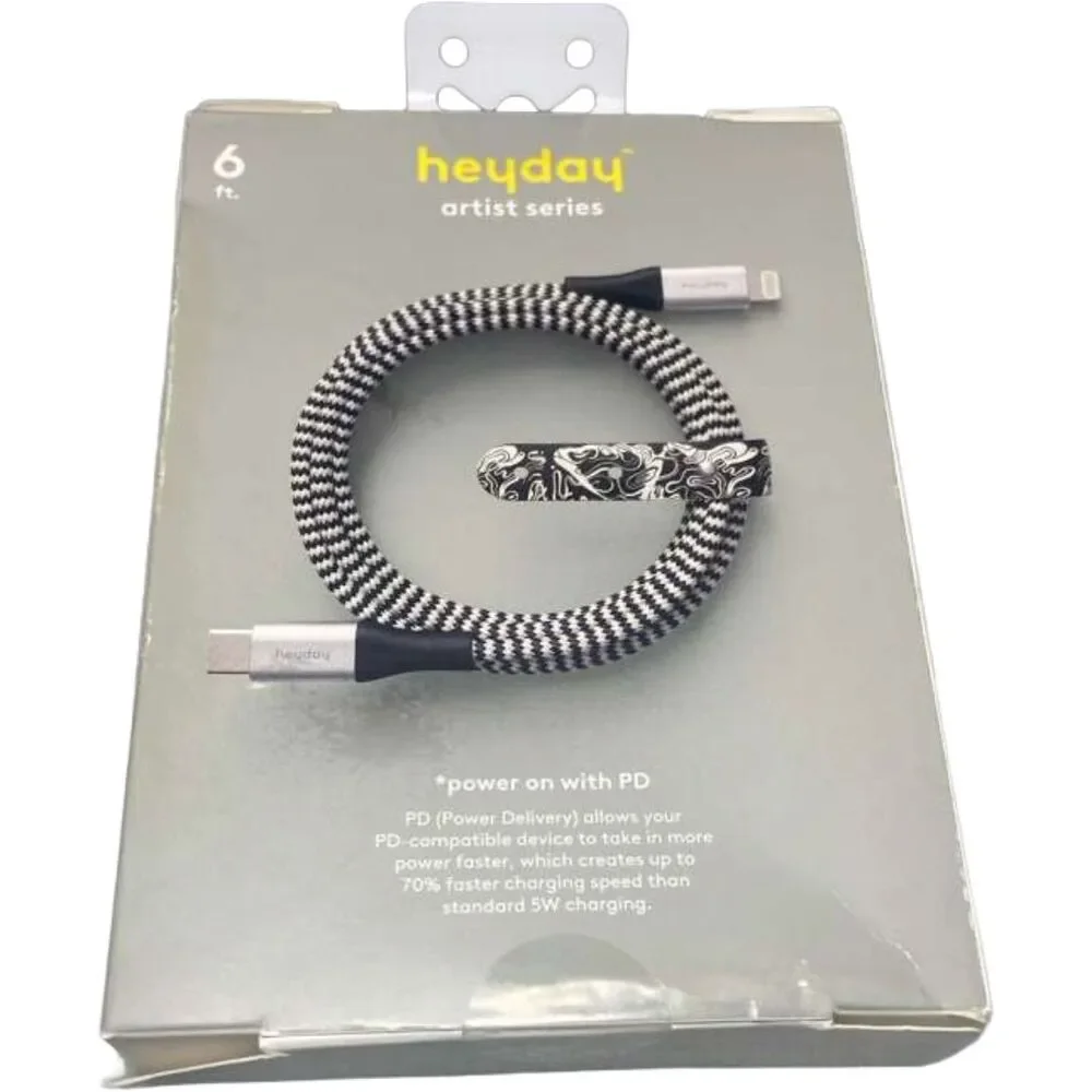 Heyday 6ft USB-C to Lightning Braided Fast Charge PD Cable MFi Certified Gray